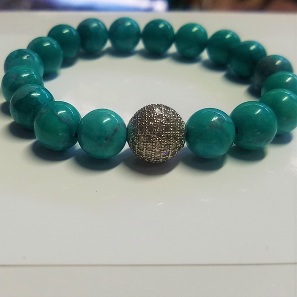 Green and Diamond Malachite Bead Bracelet - Picture 3 of 4
